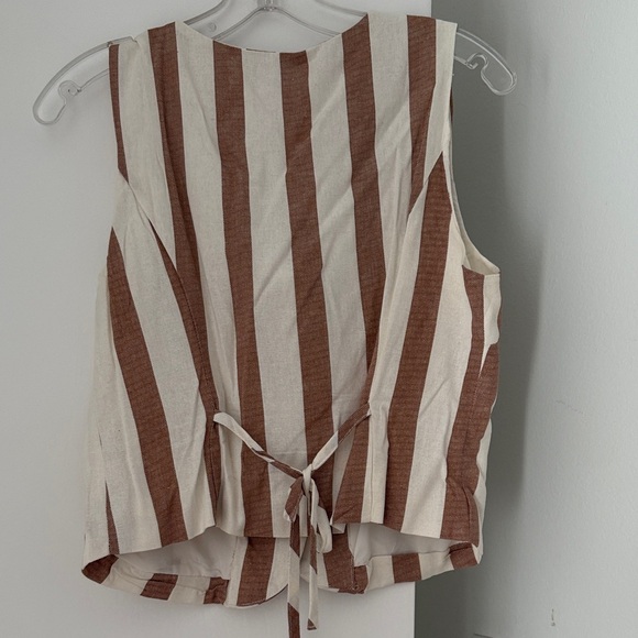 Cream and Brown Striped Button Vest and short set - Picture 3 of 7